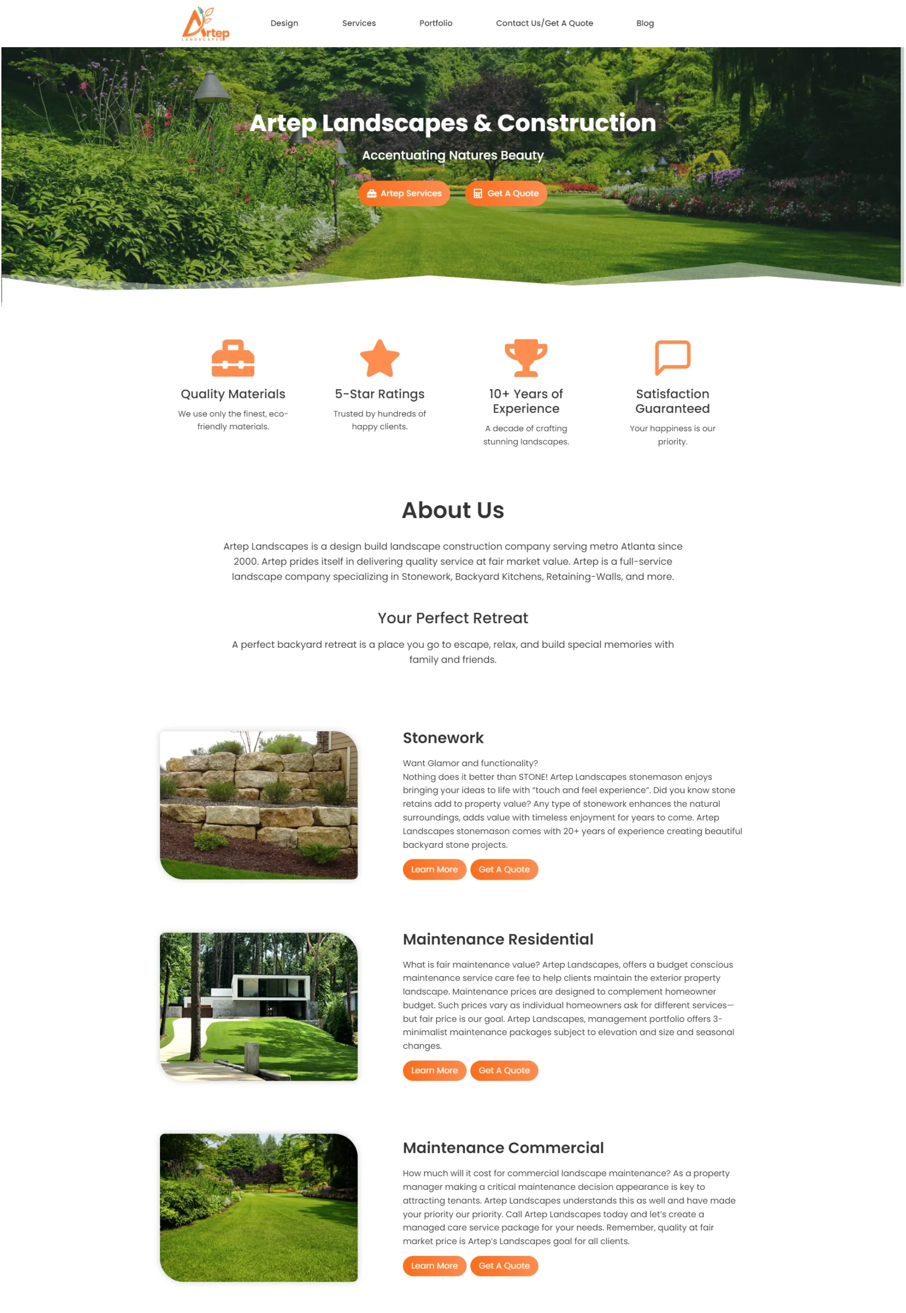Artep Landscapes homepage